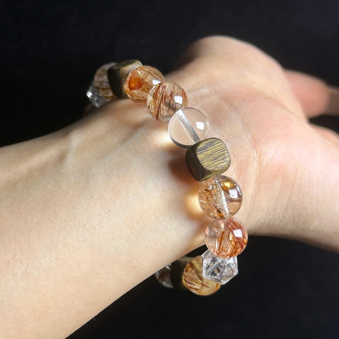 Black Golden Rutilated Quartz & Agarwood Bracelet