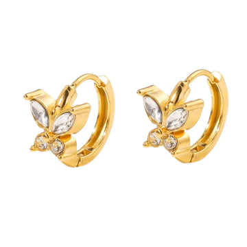 Gold Plated Stainless Steel Butterfly Huggie Hoop Earrings with Cubic Zirconia
