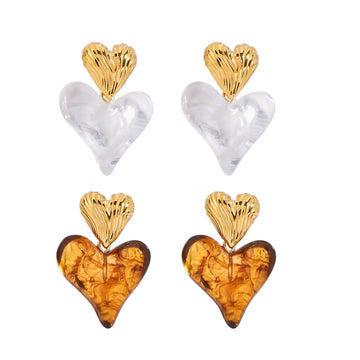 Resin Stainless Steel Heart Earrings