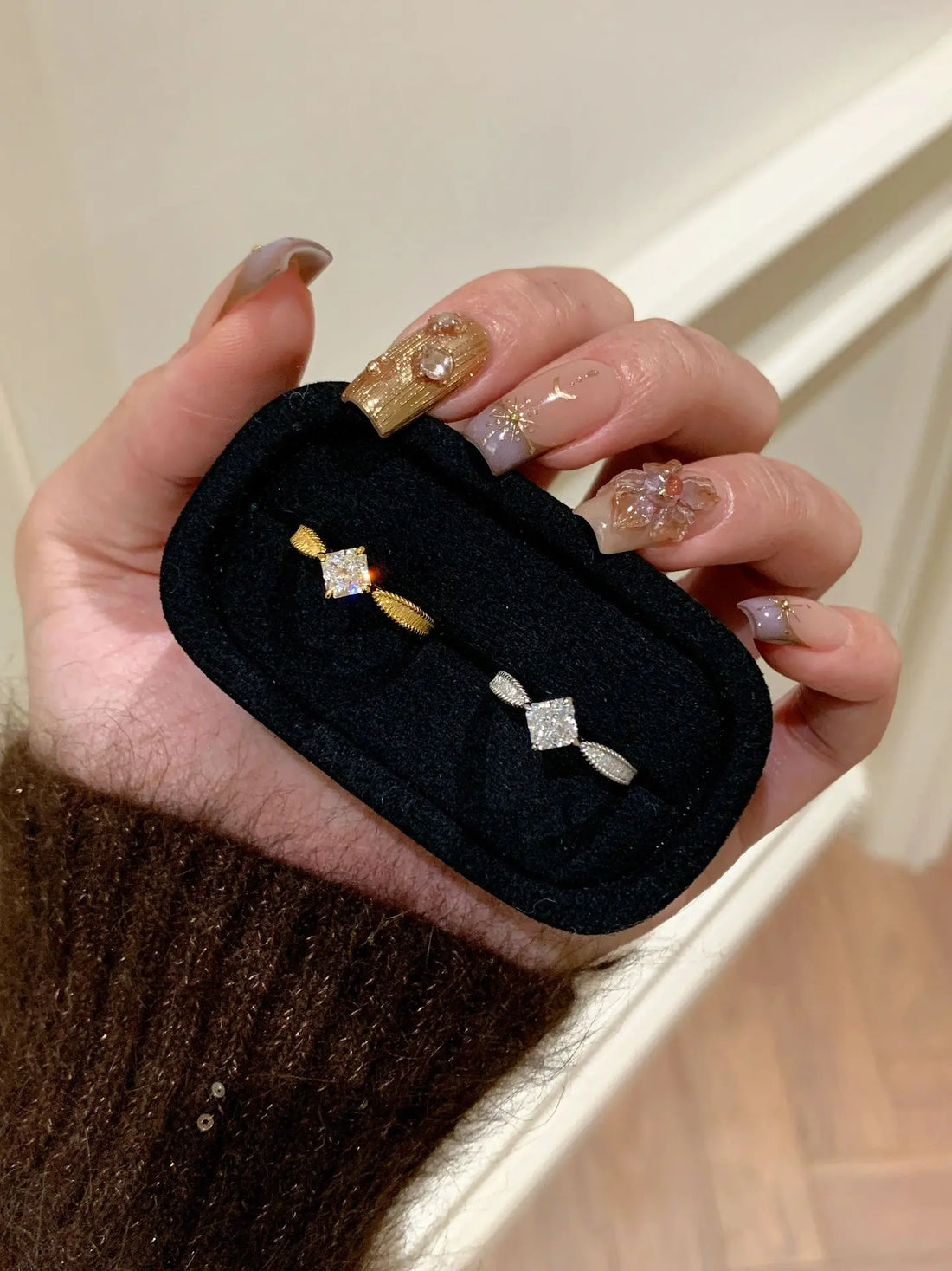 925 Sterling Silver Cubic Zirconia Square - Cut Ring with Brushed Finish