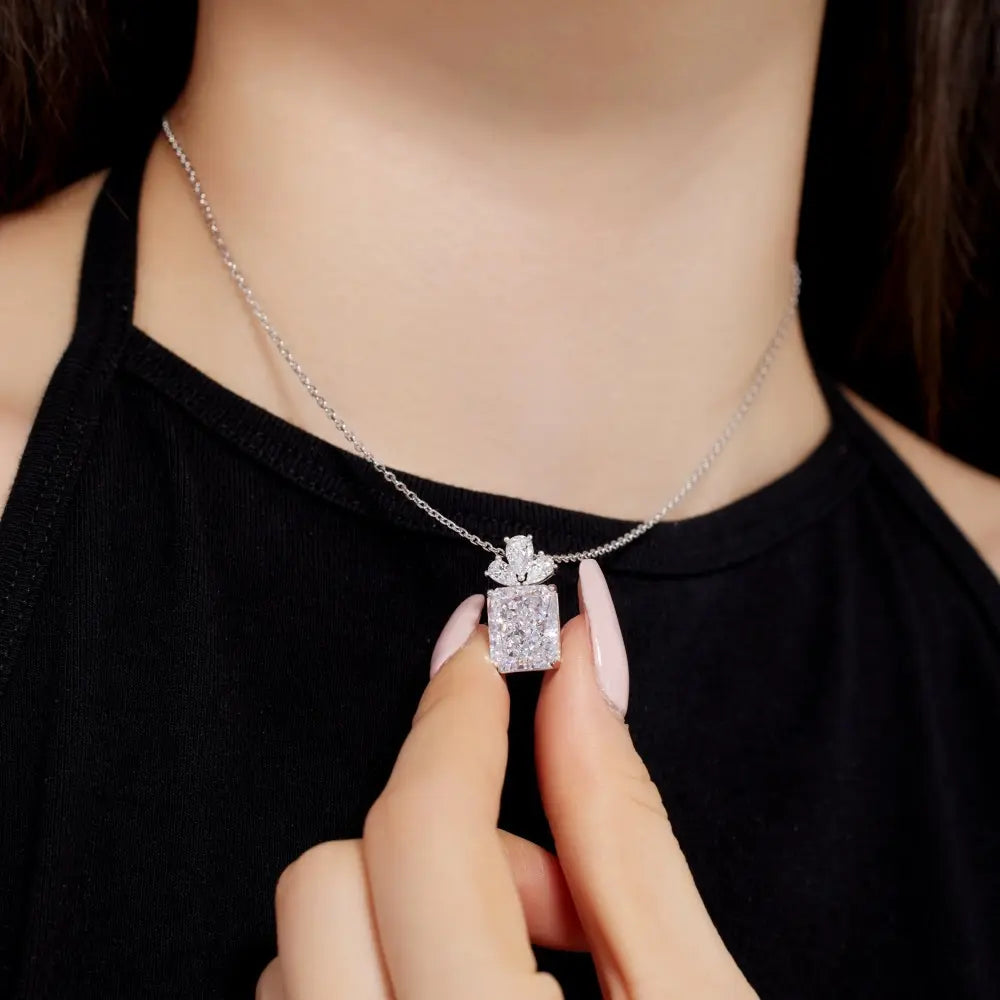 925 Sterling Silver Necklace with Ice - Flower - Cut Perfume Bottle Pendant