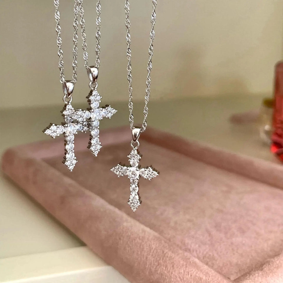 925 Sterling Silver Cross Pendant Necklace with Full - Set Cubic Zirconia
