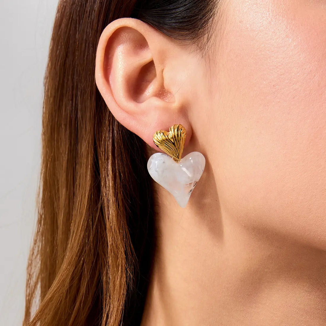 Resin Stainless Steel Heart Earrings