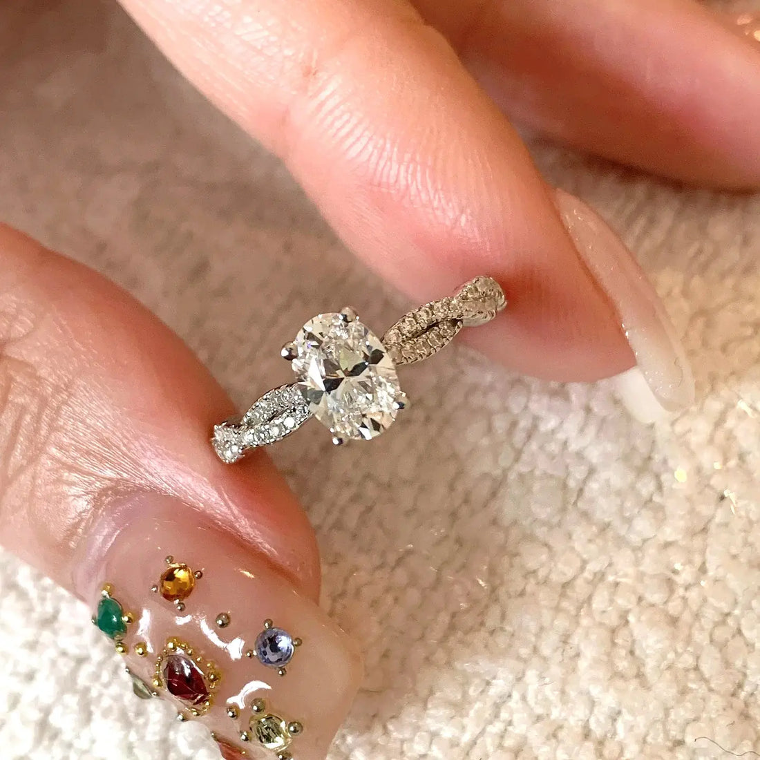 1 Ct Oval High-Carbon Diamond Ring Setting | S925 Sterling Silver