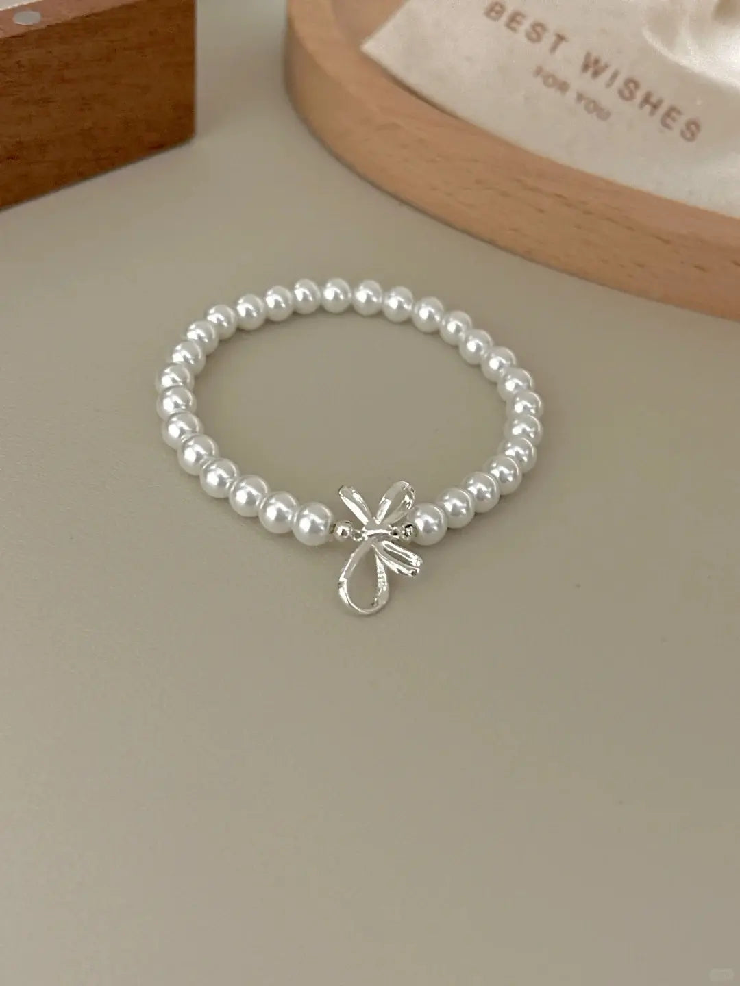 925 Sterling Silver 3D Bow Knot Imitation Pearl Bracelet