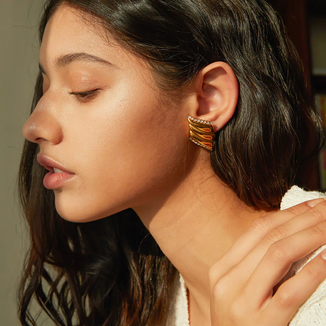 18K Gold-Plated Stainless Steel Rhinestone Stud Earrings