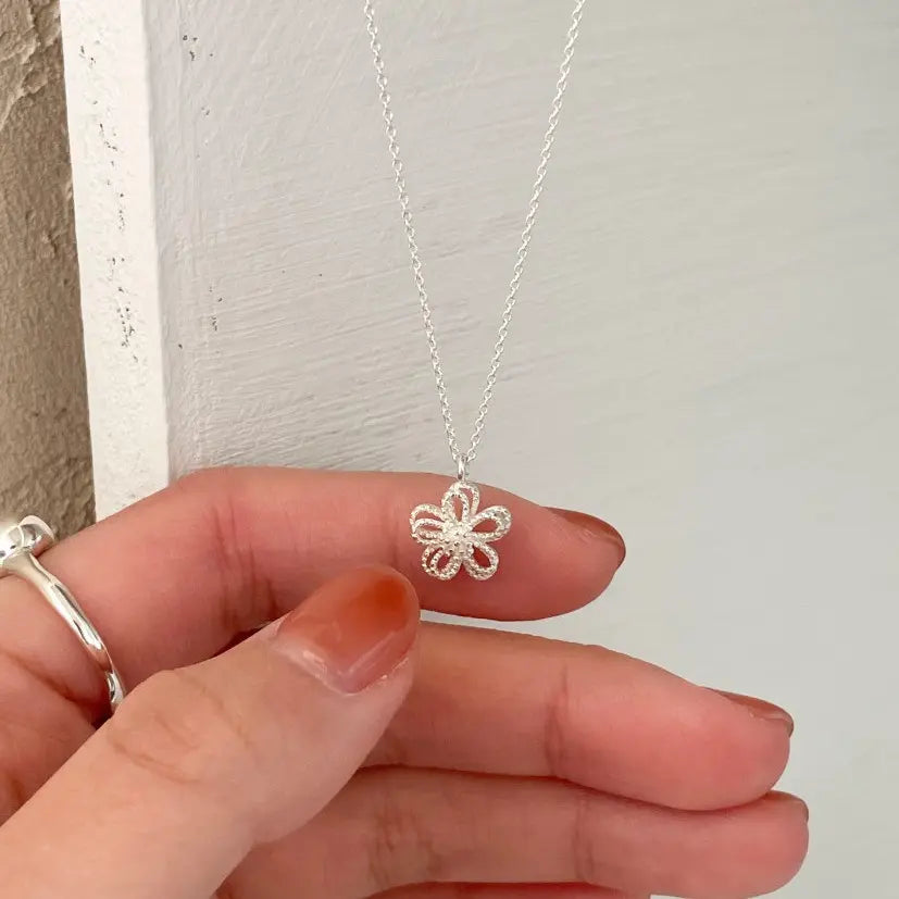 925 Silver Geometric Double-Layer Hollow-Out Flower Necklace