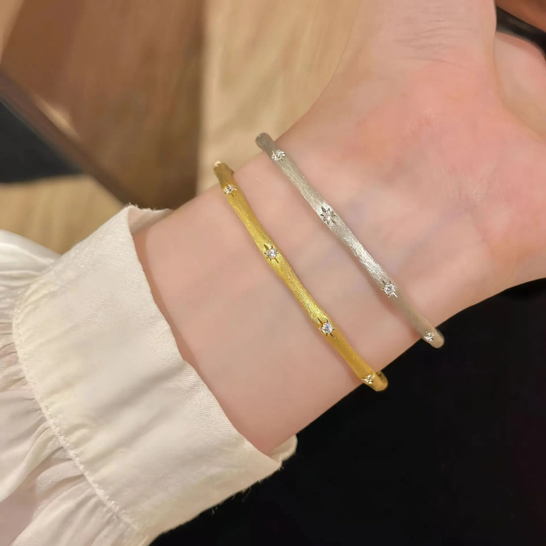 925 Sterling Silver Starburst Satin - Ribbon Bracelet