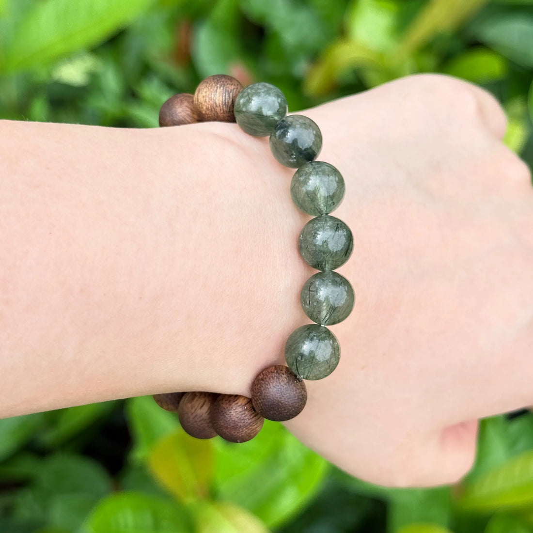 Green Phantom Quartz & Agarwood Bracelet