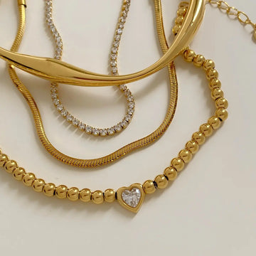 Stainless Steel Stackable Beaded Heart Bracelet Set | Layered Heart Charm Jewelry