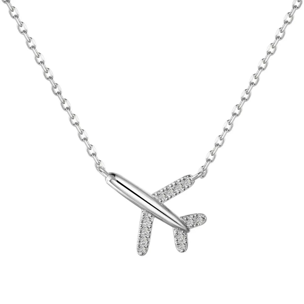 S925 Sterling Silver Airplane Pendant Necklace