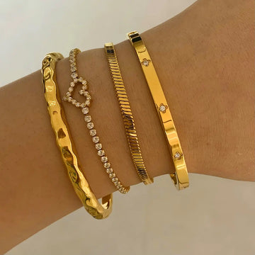 Stackable Heart Bracelet Set | Vacuum-Plated Stainless Steel with Irregular Texture