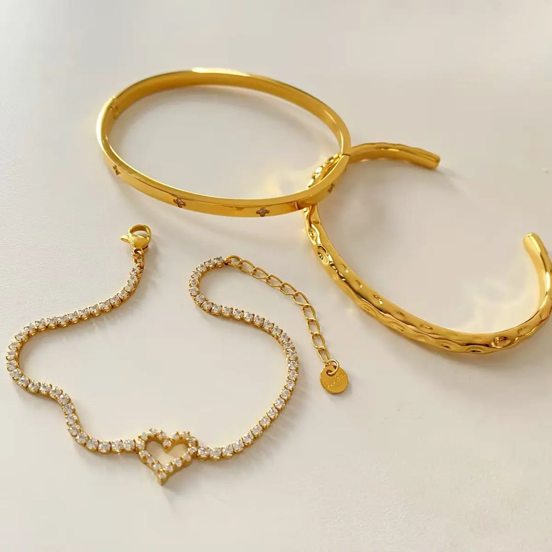 Stackable Heart Bracelet Set | Vacuum-Plated Stainless Steel with Irregular Texture