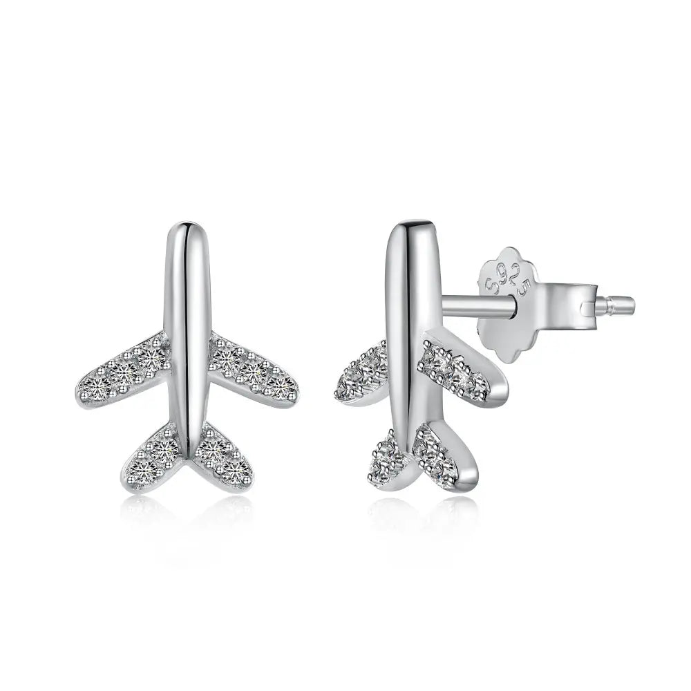 925 Sterling Silver Airplane Stud Earrings