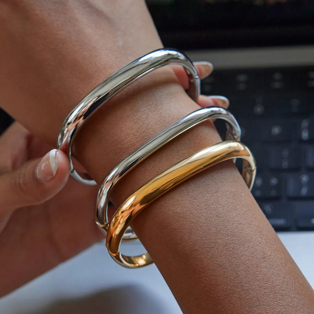 Minimalist Stainless Steel Square Cuff Bracelet