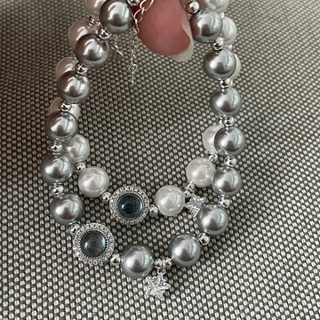 925 Sterling Silver Pearl & Aquamarine CZ Bracelet