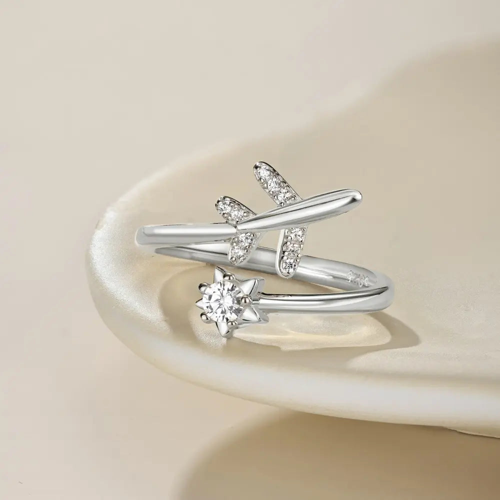 925 Sterling Silver Mini Airplane Ring