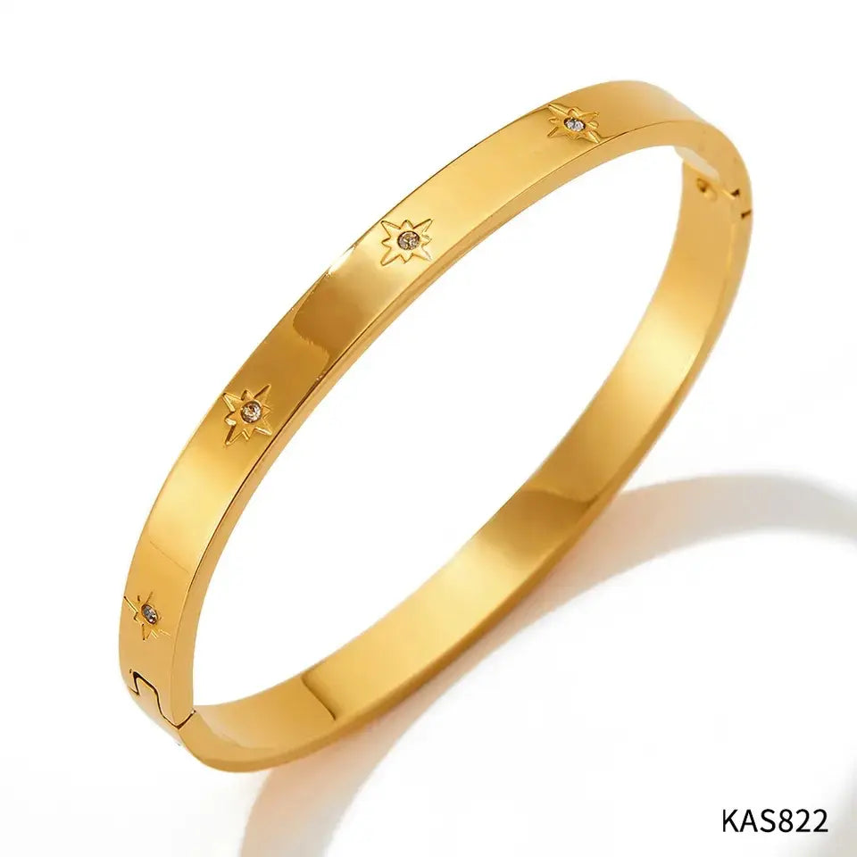18K Gold-Plated Stainless Steel Cubic Zirconia Bangle