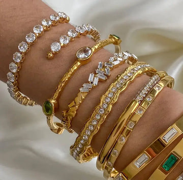 Open Cuff Stainless Steel Cubic Zirconia Bracelet