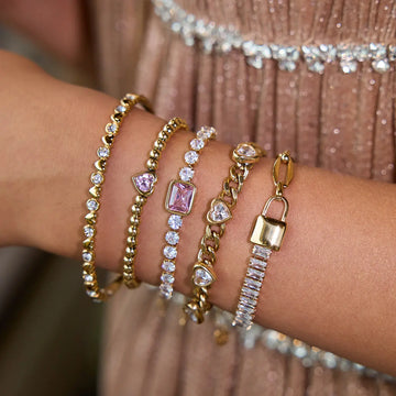 Heart-Shaped Cubic Zirconia Stainless Steel Bracelet