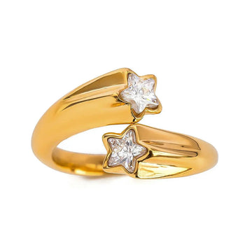 Stainless Steel Star-Cut Zircon Ring