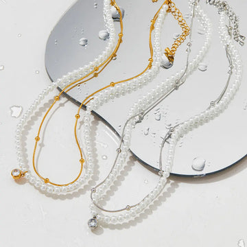 Gold & Silver-Plated Stainless Steel Layered Shell Pearl Necklace