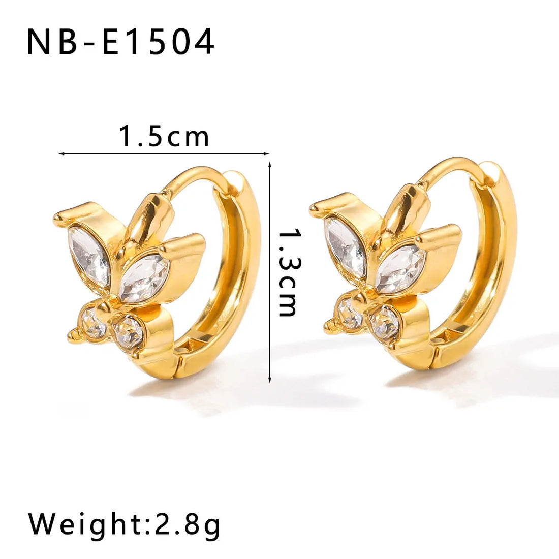 Gold Plated Stainless Steel Butterfly Huggie Hoop Earrings with Cubic Zirconia
