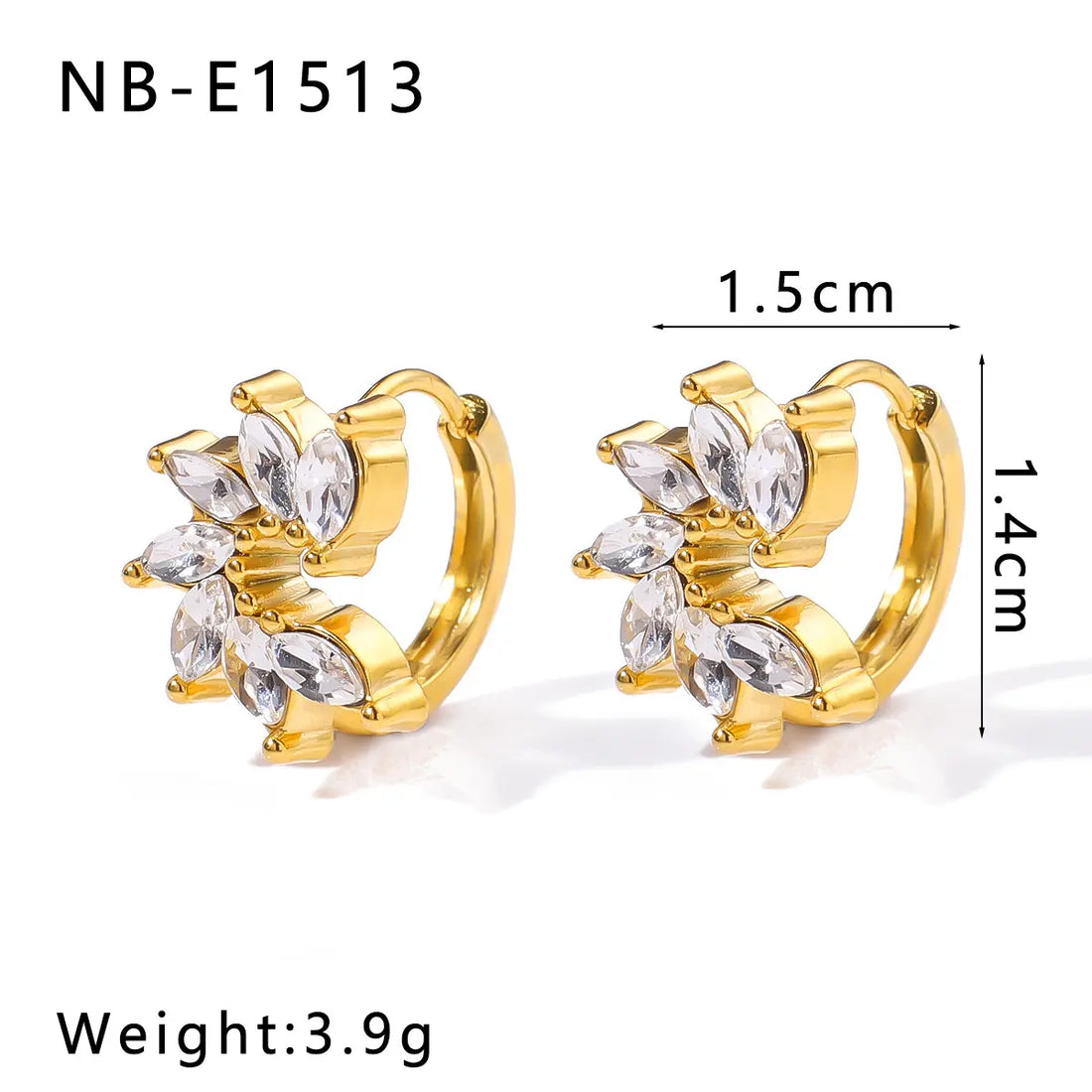 Gold-Plated Stainless Steel Marquise-Cut Cubic Zirconia Huggie Hoop Earrings