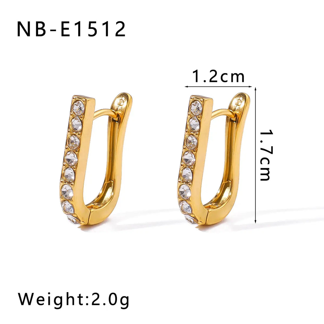 Gold-Plated Stainless Steel U-Shape Cubic Zirconia Huggie Hoop Earrings