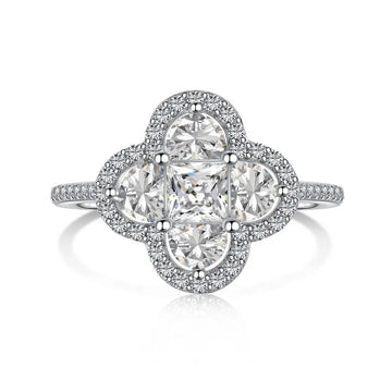 S925 Sterling Silver Quatrefoil 5A Cubic Zirconia Ring