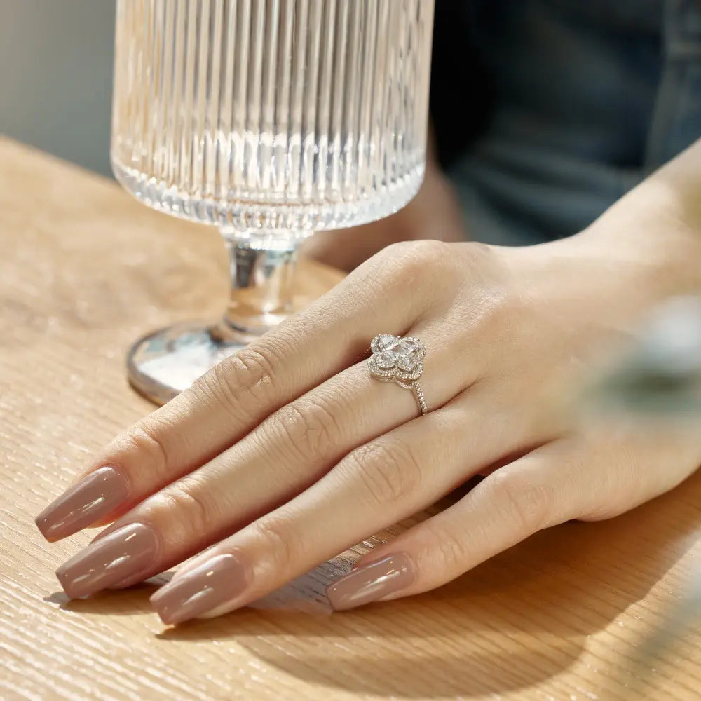 S925 Sterling Silver Quatrefoil 5A Cubic Zirconia Ring