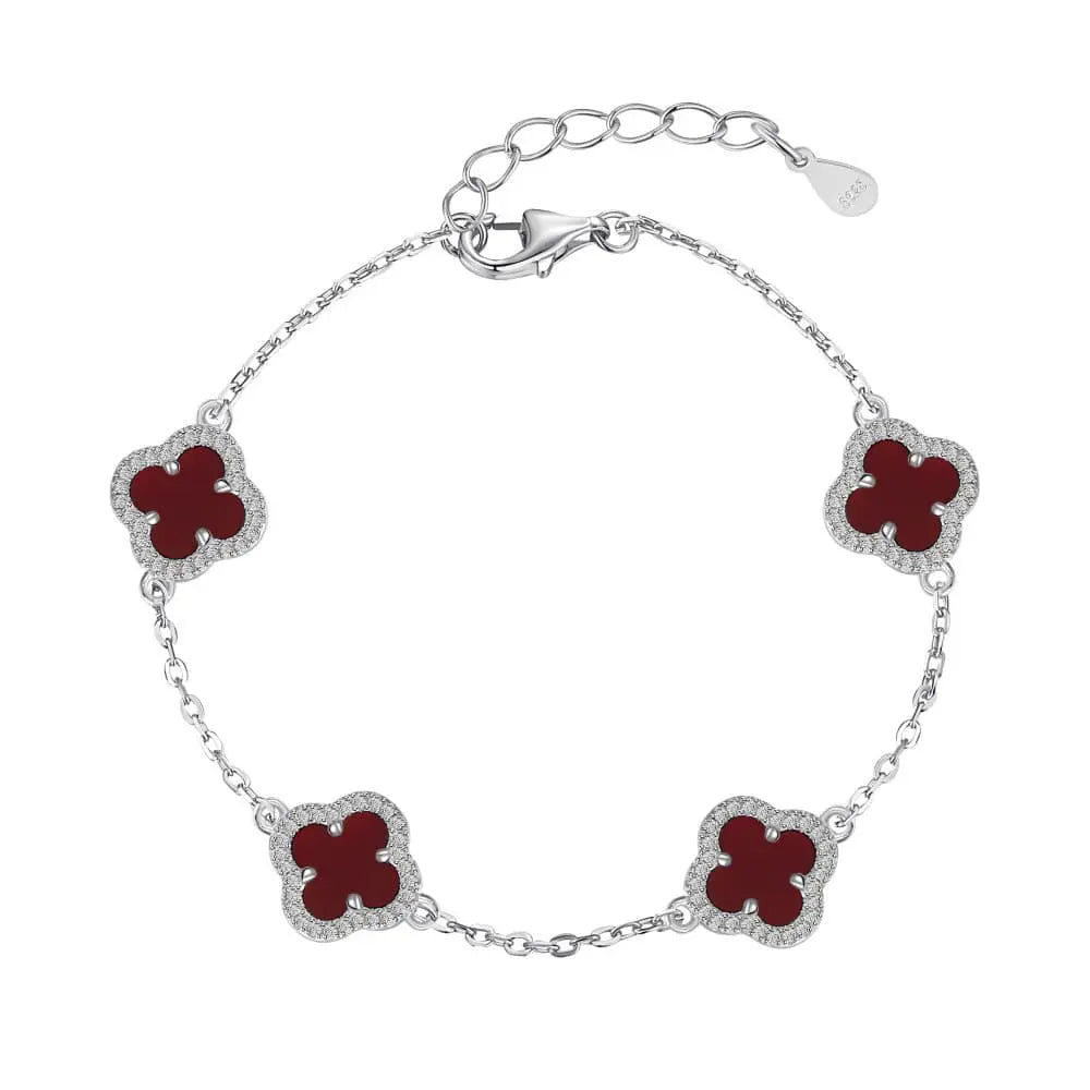 925 Sterling Silver Four-Leaf Clover Bracelet - 4 Colors