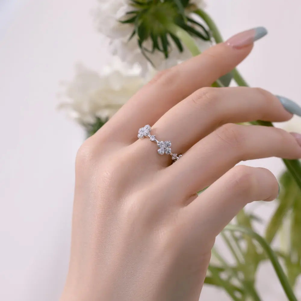 S925 Sterling Silver Four-Leaf Clover 5A Cubic Zirconia Ring