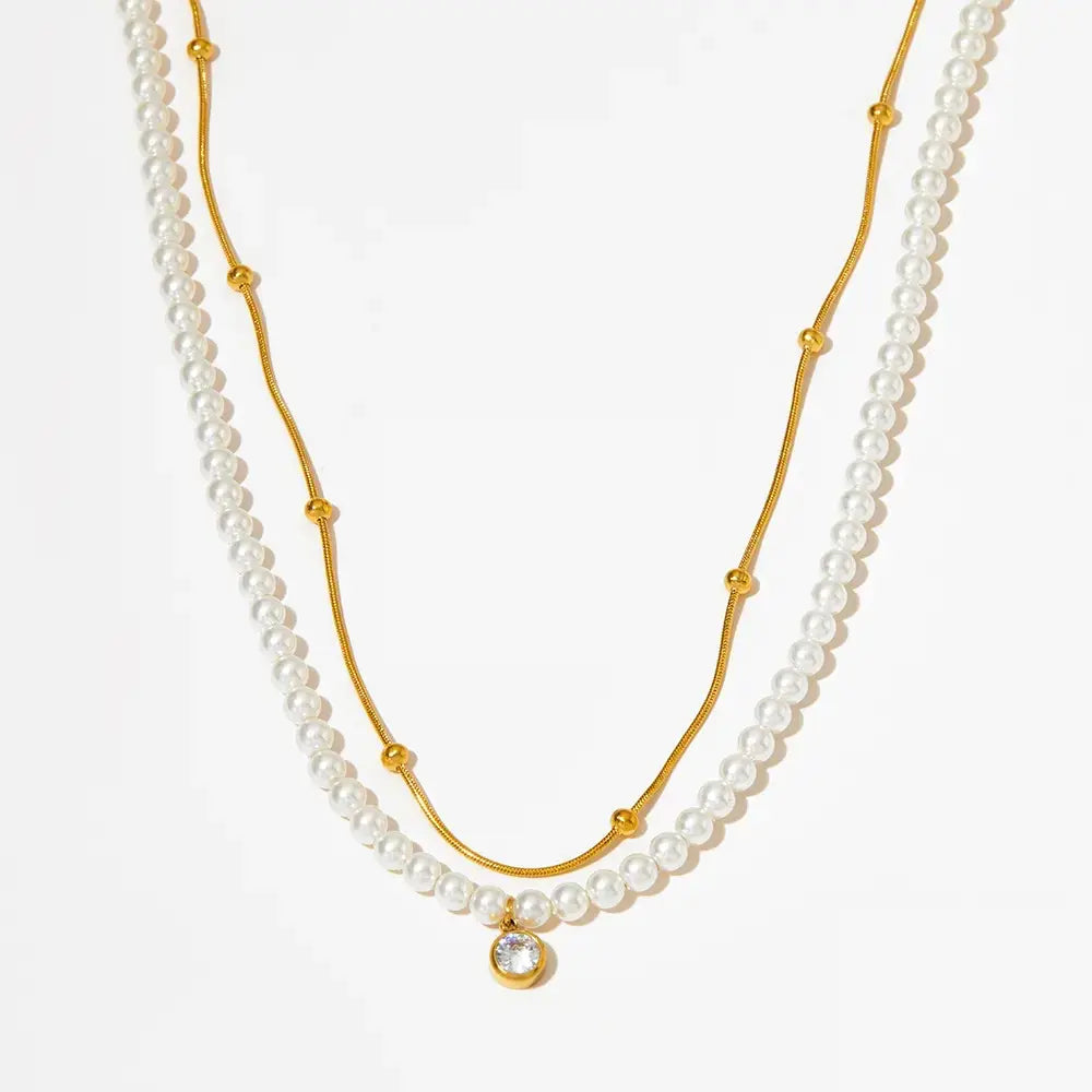 Gold & Silver-Plated Stainless Steel Layered Shell Pearl Necklace