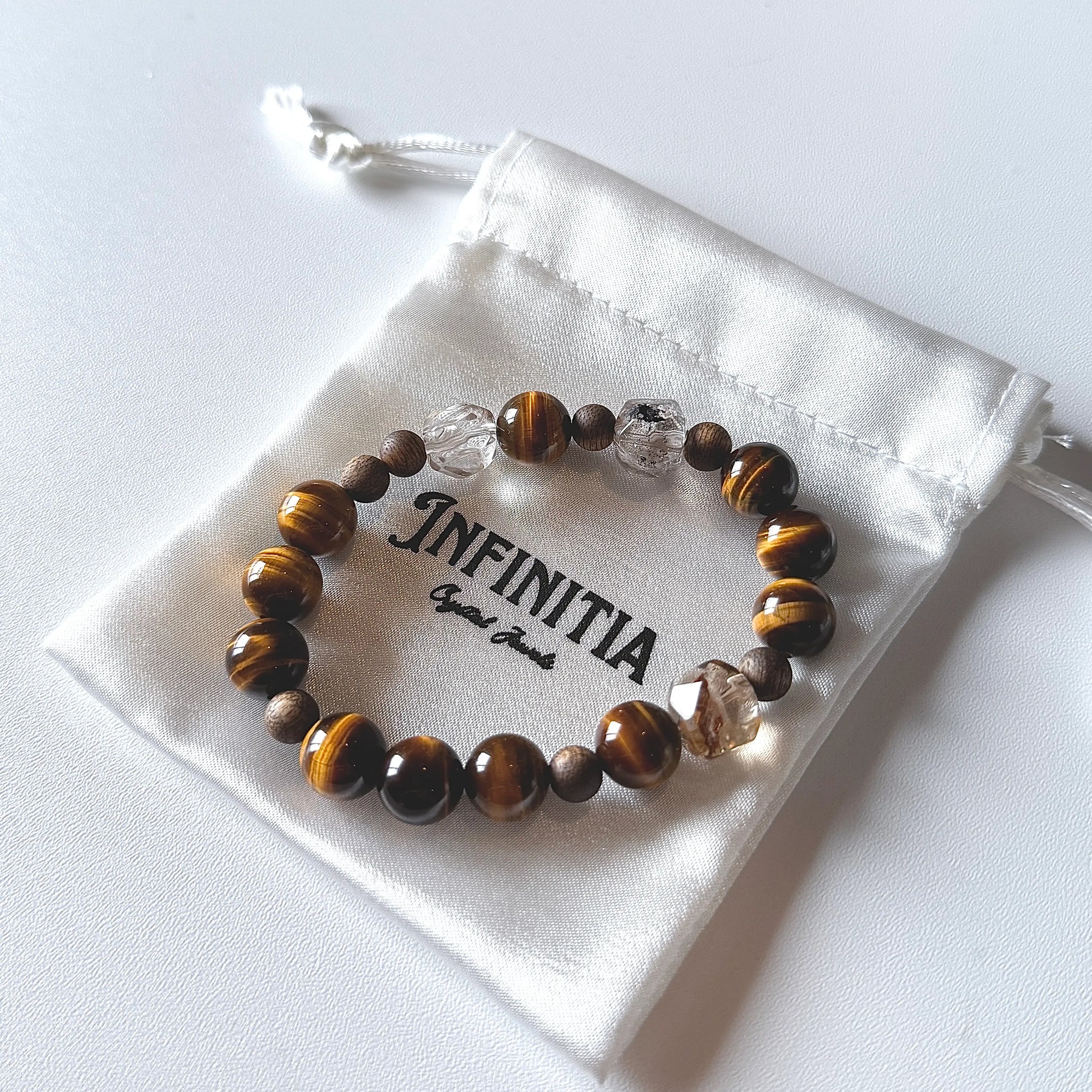 Tiger's Eye, Herkimer Diamond Quartz & Agarwood Bracelet