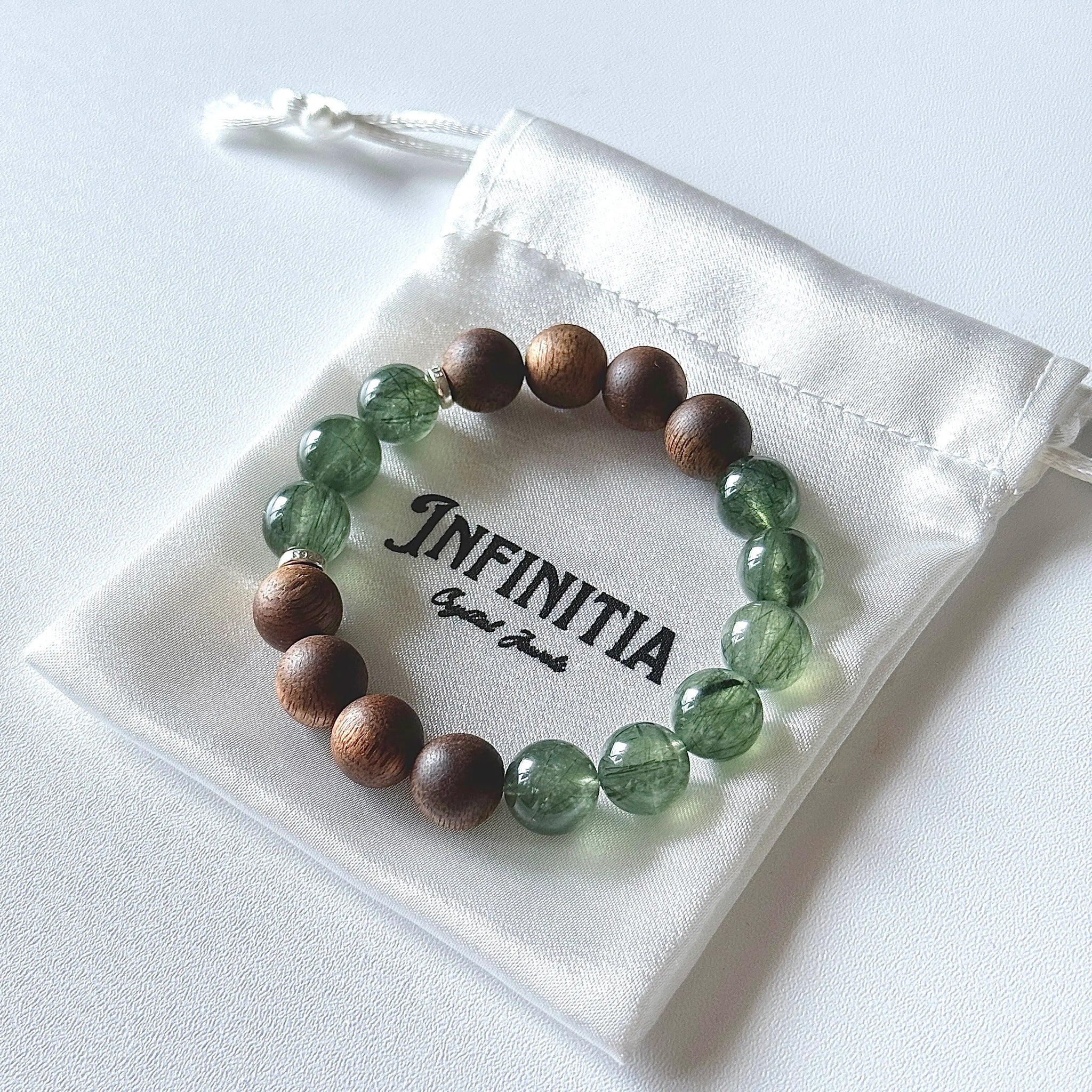 Green Phantom Quartz & Agarwood Bracelet