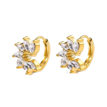 Gold-Plated Stainless Steel Marquise-Cut Cubic Zirconia Huggie Hoop Earrings