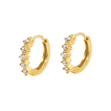 Gold-Plated Stainless Steel Cubic Zirconia Zigzag Huggie Hoop Earrings