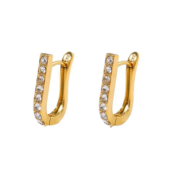 Gold-Plated Stainless Steel U-Shape Cubic Zirconia Huggie Hoop Earrings