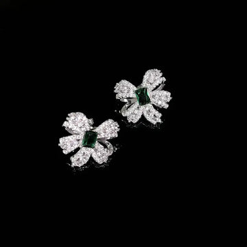 Emerald Green Gemstone Stud Earrings in Gold-Plated Brass with Zircon Accents
