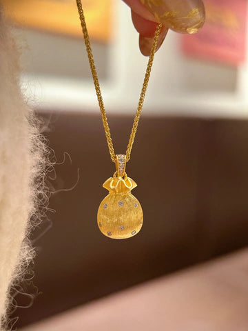 925 Silver Gold - Plated Diamond - Accented Lucky Pouch Necklace