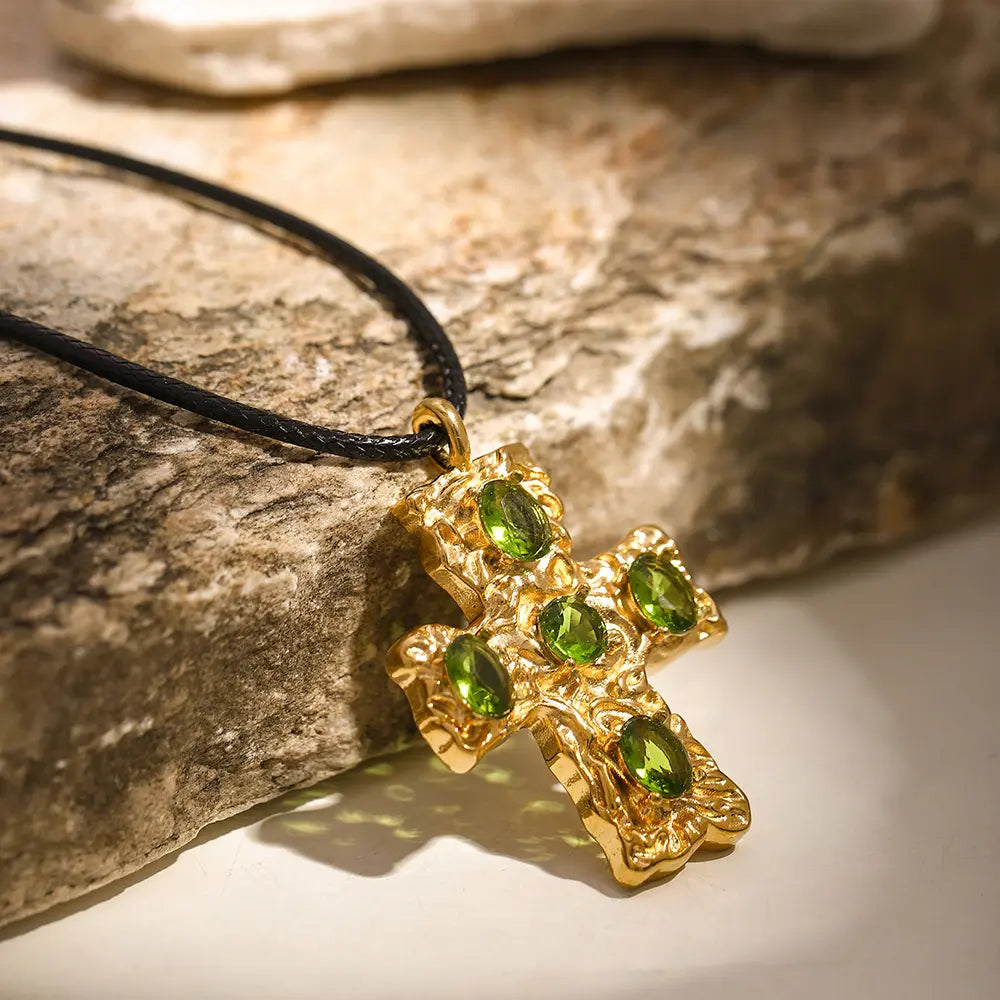 18K Gold-Plated Stainless Steel Textured Cross Pendant Necklace
