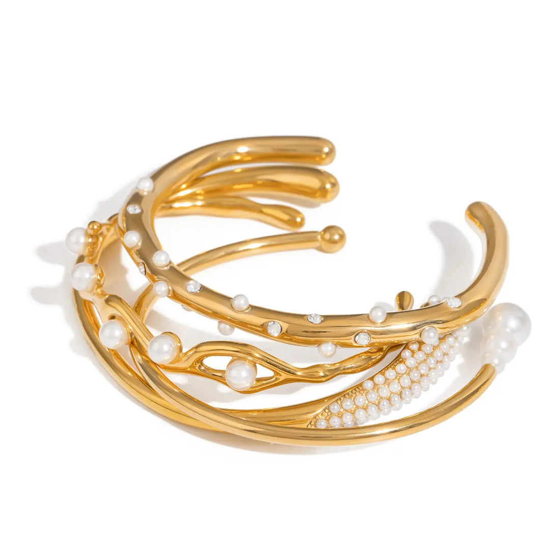 Stainless Steel Pearl Open - Cuff Bracelet