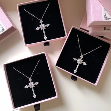 925 Sterling Silver Cross Pendant Necklace with Full - Set Cubic Zirconia