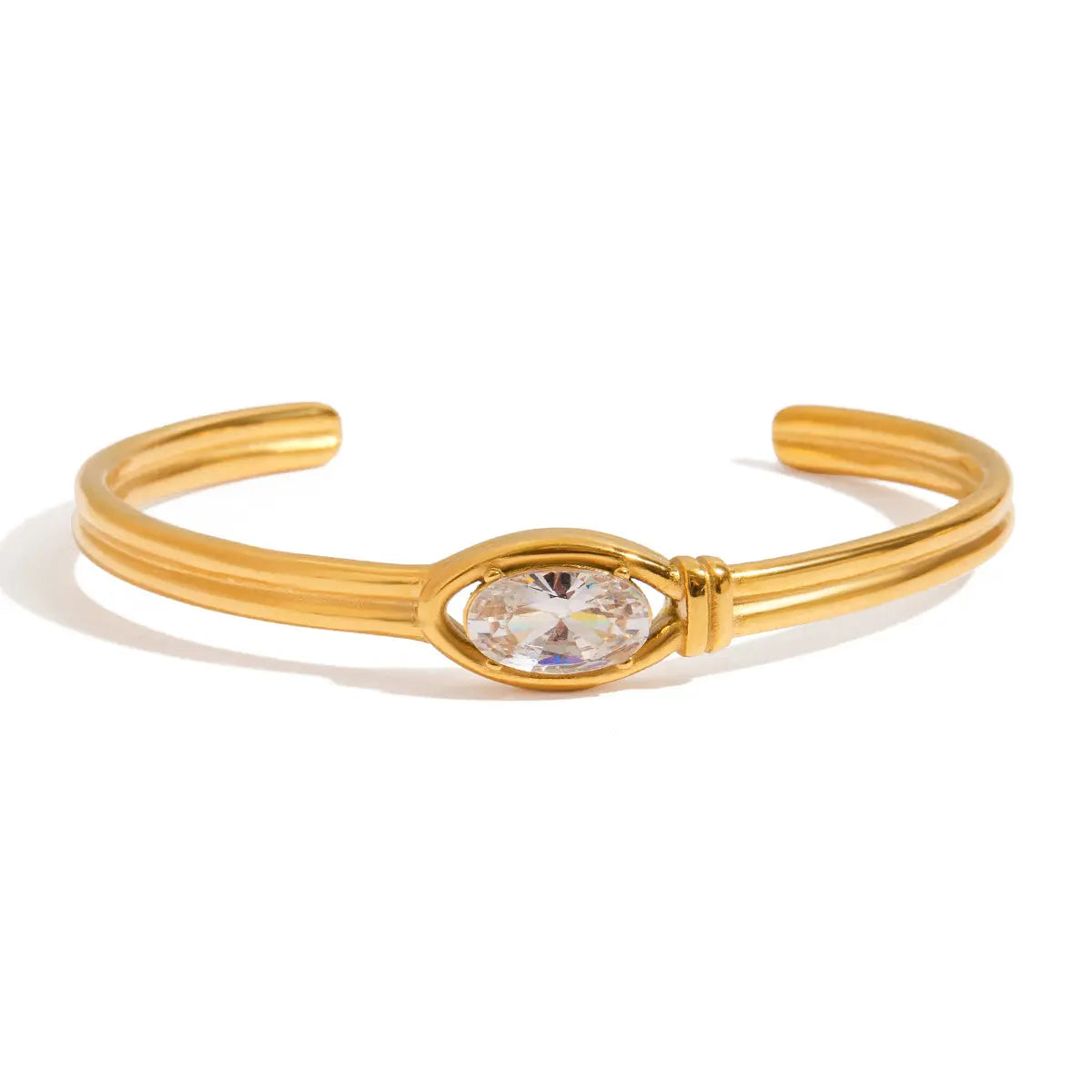 Stainless Steel with Zircon Open Bangle Bracelet