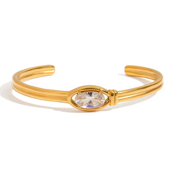 Stainless Steel with Zircon Open Bangle Bracelet