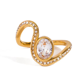 Stainless Steel Irregular Ring with Rhinestones
