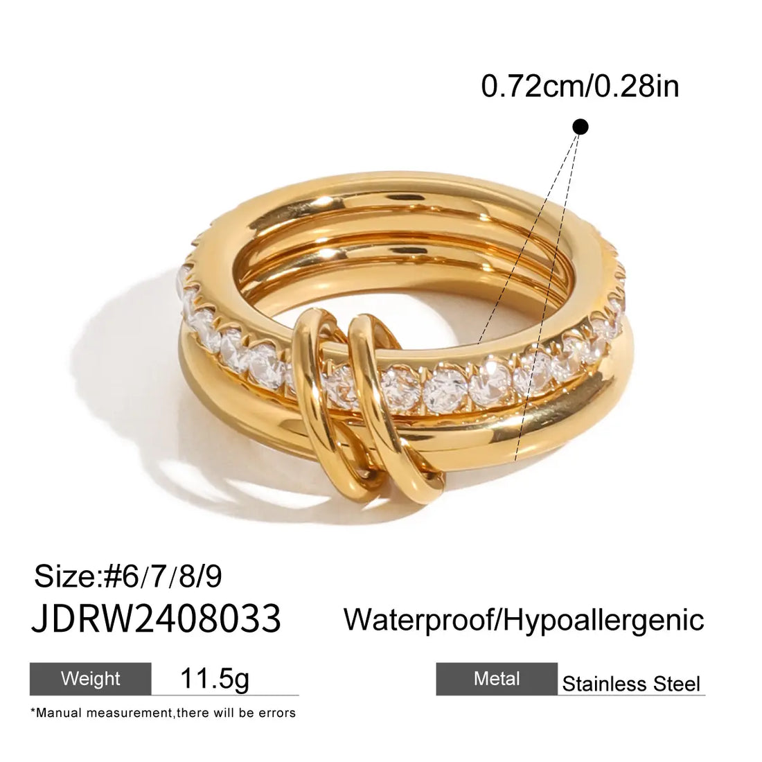Stacked Pavé Band Ring – Stainless Steel