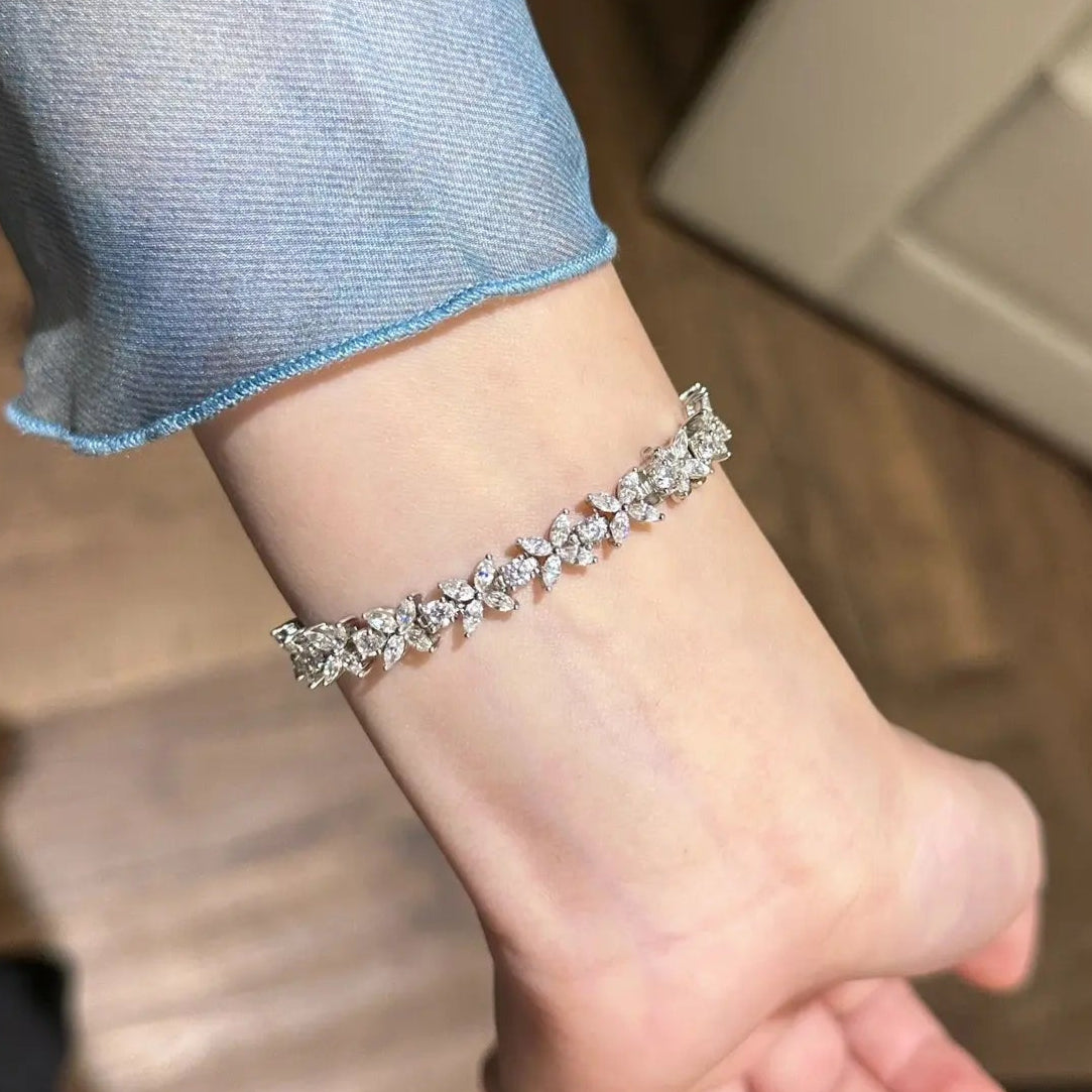925 Sterling Silver Four - Leaf Clover Bracelet with Full - Set Cubic Zirconia