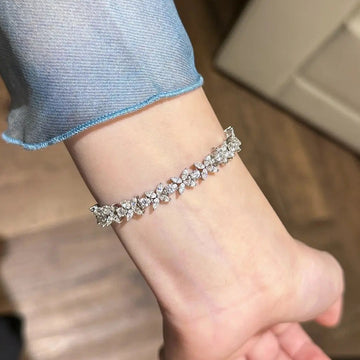925 Sterling Silver Four - Leaf Clover Bracelet with Full - Set Cubic Zirconia